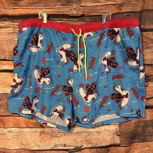 Marvel Deadpool Swim Trunks 3XL NWT Blue Unicorn Pool Party Board Shorts Big T